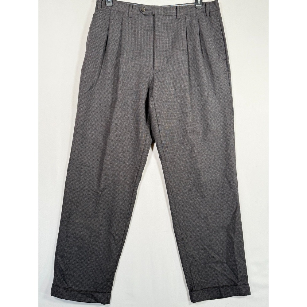 Lauren Ralph Lauren Men's Pants 36x32 100%‎ Wool Plaid Black Cuffed Soft Comfort